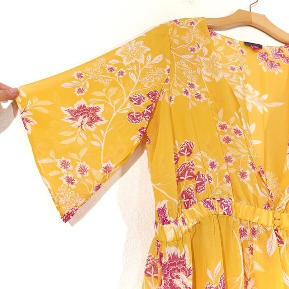 NEW Vince Camuto Floral Getaway Chiffon Duster Kimono Boho Yellow Plus Size 1X - Picture 4 of 14